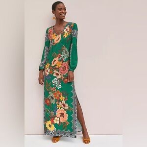 FARM Rio Verdor Floral Maxi Dress in Green at Anthropologie, Size XS